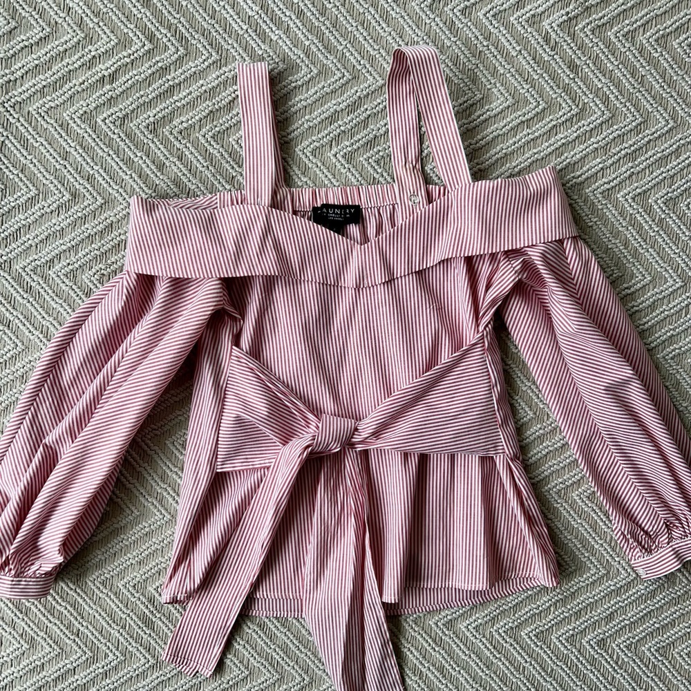 Laundry By Shelli Segal Pink Long Sleeve Tie Front Peplum Blouse